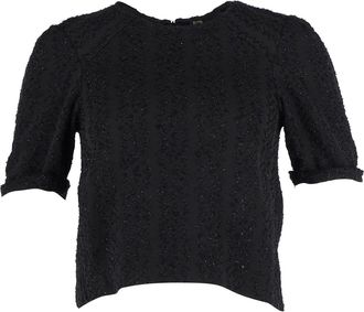 Maje Textured Crop Top in Black Acetate