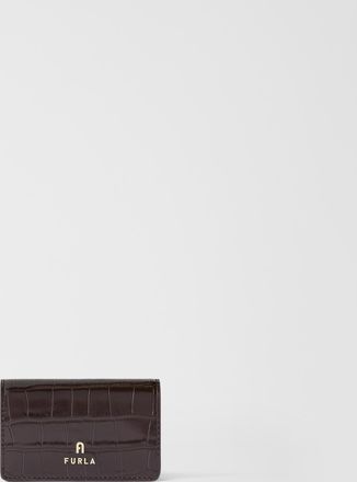 Furla Camelia Card Case S Cioccolato Brown Cocco Print Calf Leather Woman