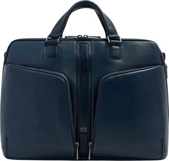 Piquadro Tassen, Heren, Blauw, ONE Size, Leer, Dubbele Rits 15,6 Leren Laptoptas met RFID-bescherming