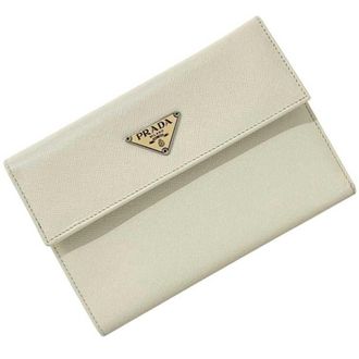 Prada Saffiano Talco White Leather Wallet (Tri-Fold) (Pre-Owned)
