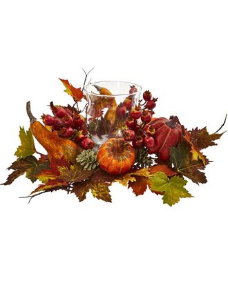 Nearly Natural Pumpkin, Gourd, Berry And Maple Leaf Artificial Arrangement Candelabrum