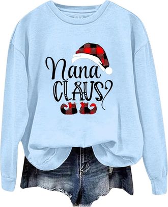 Generic Nana Claus Sweatshirt for Women Christmas Grandma Long Sleeve Shirts Christmas Mimi Grammy Nana Claus Pullover Tops 2024 New Christmas Costumes