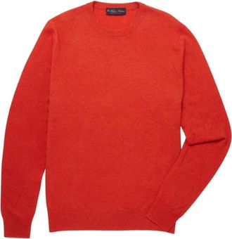 Brooks Brothers Truien & Vesten, Heren, Oranje, M, Wol, Lamswollen Trui met Ronde Hals