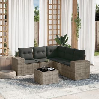 vidaXL Vidaxl - Set De Muebles De Jard&iacute;n 6 Pzas Y Cojines Rat&aacute;n Sint&eacute;tico Gris