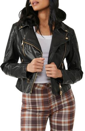 Free People Harriett Hooded Faux Leather Moto Jacket in Black at Nordstrom, Size X-Small