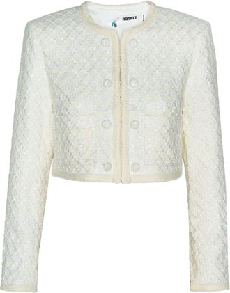 Rotate structured boucl&eacute; cropped jacket - women - Wool/Acrylic/Polyester/Viscose/Elastane/Polyamide - 36 - Neutrals