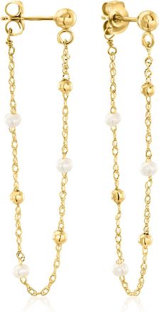 RS Pure by Ross-Simons 2-2.5mm Cultured Pearl Cable-Chain Drop Earrings in 14kt Yellow Gold