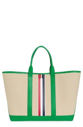 Thom Browne Medium Canvas & Leather Tool Tote in Green at Nordstrom