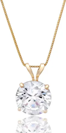 MAX + STONE 14K Gold 8MM Solitaire Cubic Zirconia Pendant Necklace with 18 Inch Box Chain