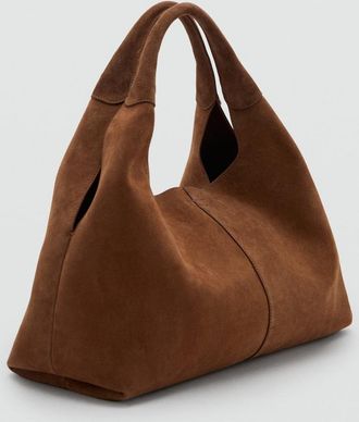 Mango Borsa spalla crosta di cuoio impuntura marrone - Donna - Taglia unica - MANGO