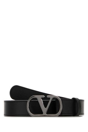 Valentino Garavani Black Leather V Logo Belt