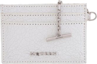Alexander McQueen Alexander Mcqueen White / Cognac / Silver Mens Crackled Leather Card Holder Sling
