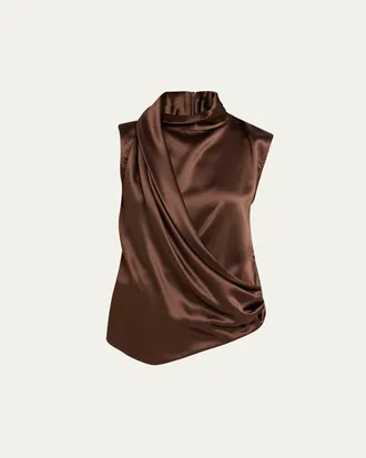 Brunello Cucinelli Silk Draped Sleeveless Blouse