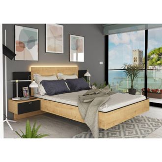 Vente-Unique Vente-unique - Letto 140x190 cm rovere e grafite - Locri