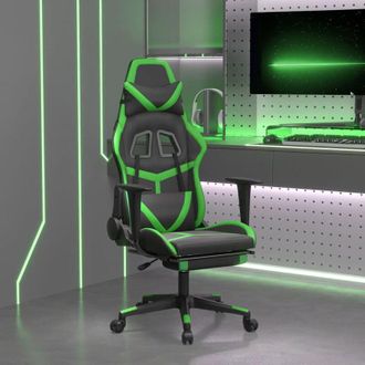 vidaXL Silla Gaming De Masaje Y Reposapi&eacute;s Cuero Sint&eacute;tico Negro Verde Vidaxl