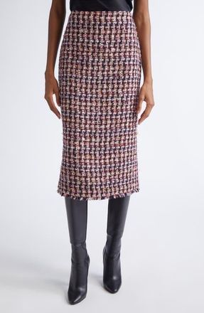 St. John Fringe Houndstooth Tweed Pencil Skirt in Bordeaux Ecru Multi at Nordstrom, Size 18