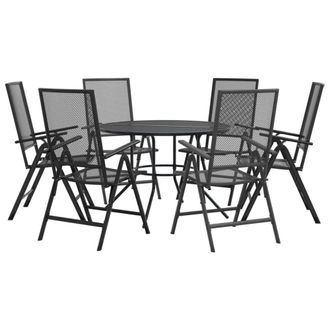 Berkfield Home Reclining Garden Chair Set 7 pcs Anthracite Powder-coated Steel in Black