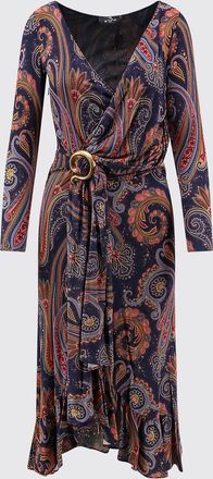Etro Paisley Print Jersey Midi Wrap Dress with a Tie-Waist