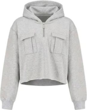 Off-white Cropped Quarter-Zip Hoodie met Utility Zakken - Dames - Hoodies - Grijs - M - Leer - Hoodies & sweatvesten