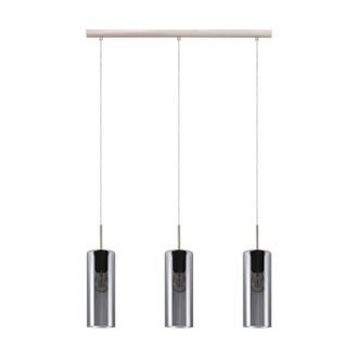 Loops Pendant Light Satin Nickel Shade Black Transparent Glass Vaporized E27 3x15W in Metallics