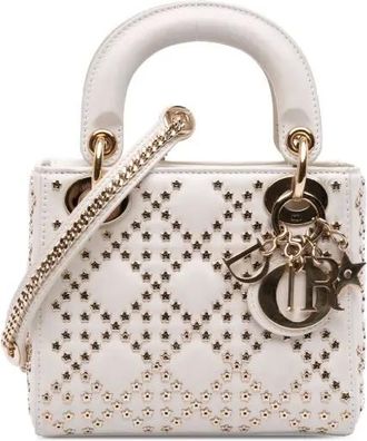 Dior 2022 Mini Lambskin Cannage Lucky Star Studded Lady Dior satchel - White
