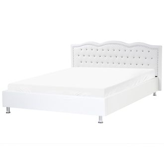 Beliani Beliani - Cama Con Somier De Piel Sint&eacute;tica Blanco Plateado 180 X 200 Cm Cabecero Botones Metz
