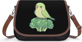 Generic Green Parrotlet Bird Broccoli Crossbody Bag Womens Handbag PU Message Bags Shoulder Purse with Adjustable Strap