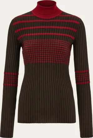 Ferragamo Women Viscose knitted turtleneck with stripe detail Beige