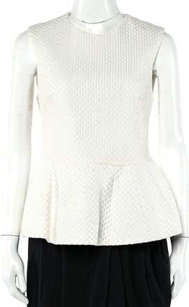 Balmain Cream Embroidered Cotton Peplum Top