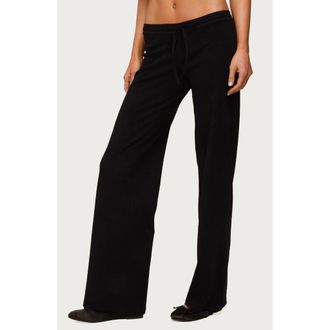 Edikted Claudia Stretch Cotton Straight Leg Drawstring Pants in Black at Nordstrom, Size X-Small