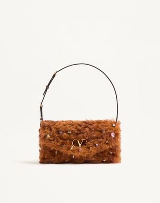Valentino Garavani Valentino Garavani DeVain Small Shoulder Bag In Lamb Fur With Rhinestones. Wo