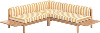 Rendez-Vous D&eacute;co Sof&aacute; esquinero de jard&iacute;n 4 plazas en teca, cojines amarillos rayados