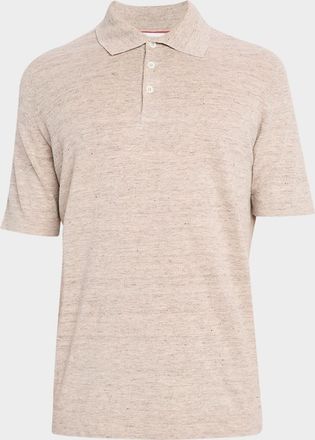 Brunello Cucinelli Mens Linen and Cotton Heathered Polo Shirt