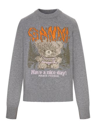 Ganni CREWNECK KNIT SWEATER WITH FRONT GRAPHIC INTARSIA - Ganni - Woman