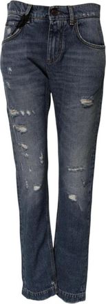 Dolce & Gabbana Boyfriend Jeans met Sacred Heart Patch - Dames - Slim Fit Jeans - Blauw - XS - Katoen - Jeans