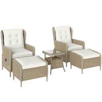 OUTSUNNY Rattan Garden Furniture Set with Footstools Armchairs Light Grey | TJ Hughes