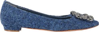 Manolo Blahnik Pre-owned Womens Hangisi Embellished Flats in Blue Tweed Cotton - Size EU 38