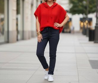 Made in Italy An Autumn Haze Hooded Knit Top In Scarlet Red
