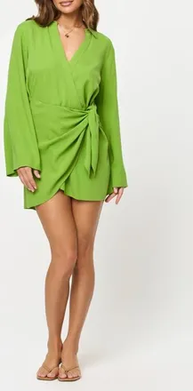 L*Space Las Palmas Long Sleeve Cover-Up Wrap Dress in Verdant at Nordstrom, Size X-Small