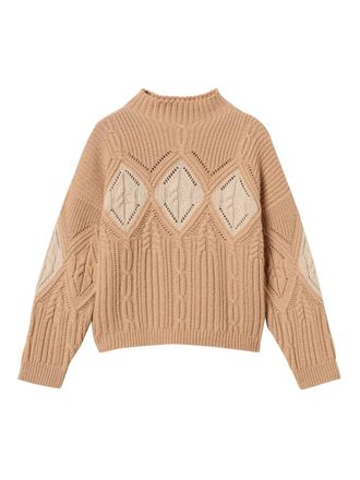 Twin-Set cable-knit intarsia jumper - women - Polyester/Metallized Polyester/Acrylic/Wool/Alpaca - L - Brown