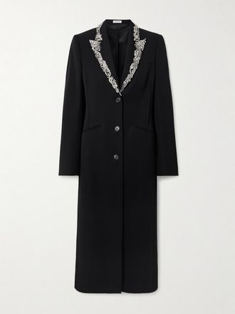 Alexander McQueen Cappotto In Lana Grain De Poudre Con Decorazioni - Nero
