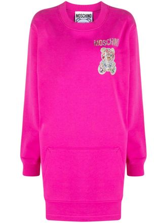 Moschino Teddy Bear-embellished sweatshirt dress - women - Organic Cotton - 38 - Pink