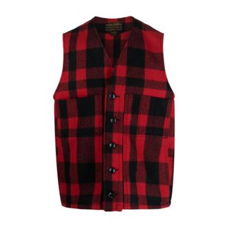 Filson Maglione Rosso in Lana a Quadri con Scollo a V - - Jackets - Uomo - Rosso - L