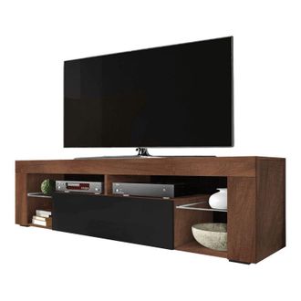 Selsey Selsey Bianko - Mueble TV - para la sala de estar - 140 cm de ancho - Aida Nogal Tabaco Mate / Negro Brillo - Moderno