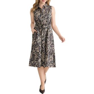 Jones New York Summer Tie Waist Sleeveless Shirtdress in Fudge Multi at Nordstrom, Size 12