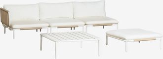 Sklum Conjunto De Jard&iacute;n Con Sof&aacute; Modular Esquinero De 3 Piezas, Mesa De Centro Y Puff En Acero Roubly Sklum