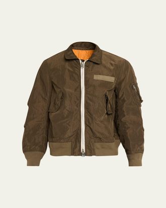 sacai Mens Crinkle Nylon Bomber Jacket