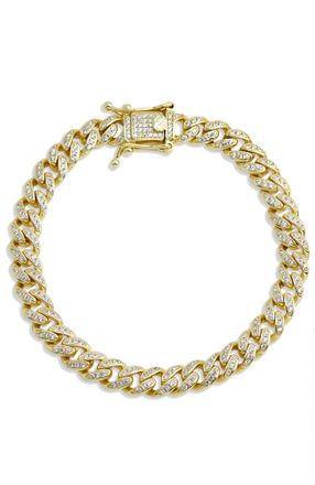 Savvy Cie Jewels 7.5 18K Gold Pl. Cuban Link CZ Br
