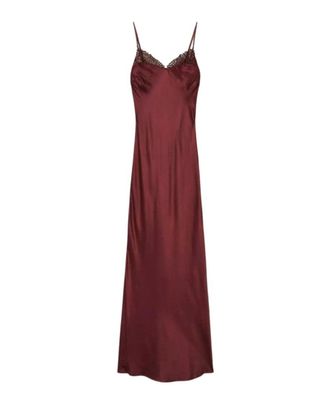 Twin-Set Maxi Satin Dress with Lace Trim