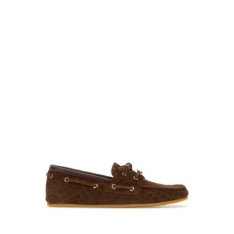 Gucci Sailor Shoes, female, Brown, Size: 8 US Suede Embossed Logo Boat Shoes